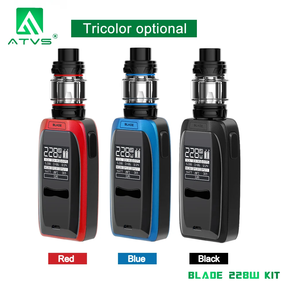 

Newest ATVS blade 228W Electronic Cigarette Vape Kit with 5ml tank atomizer & 0.96-inch display vaporizer vs Aegis legend kit