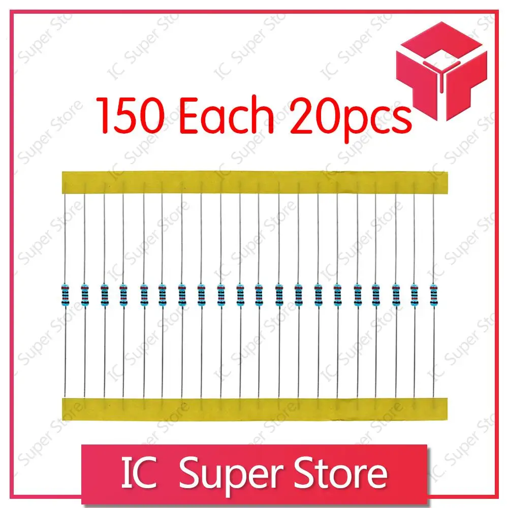 

3000pcs/lot 1/4W Metal Film Resistor pack Resistor Kit Resistor Pack 0.25W 1% Assorted Kit 150values X20pcs=3000pcs 1R~10M