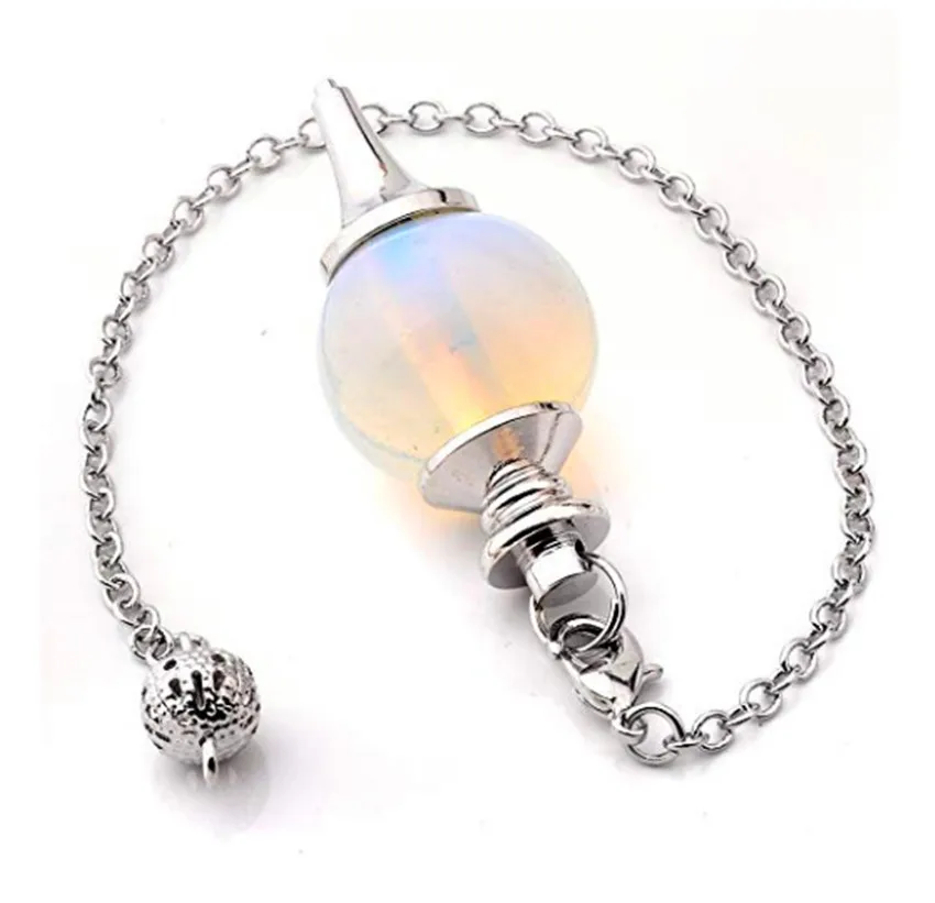 

FYJS Unique Silver Plated Metal Chain Opalite Opal Round Pendant Pendulum for Dowsing Jewelry
