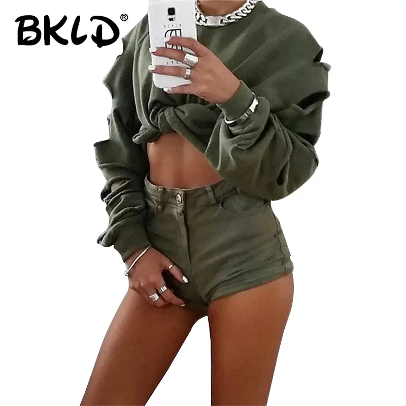 BKLD Новый Модный женский осенний укороченный свитер с капюшоном длинным рукавом