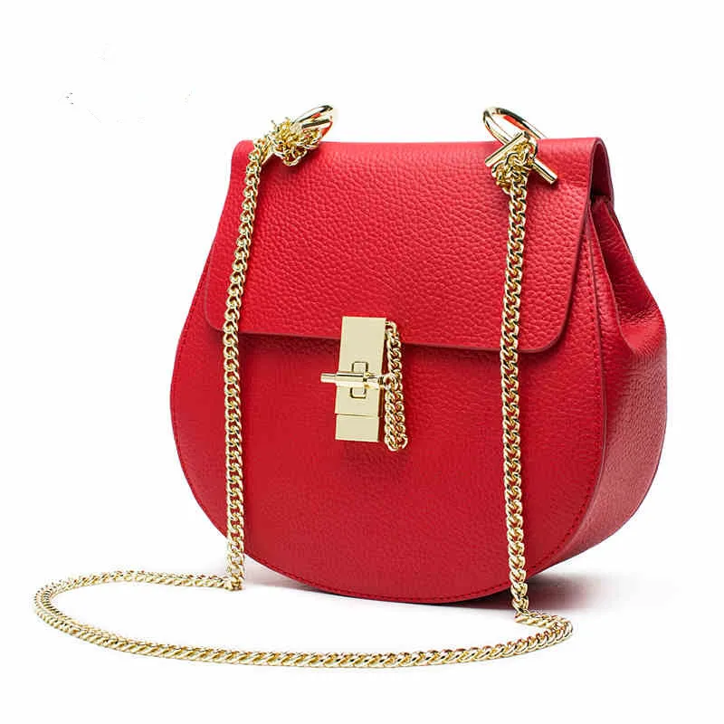 mini red leather bag crossbody handbags women famous brands small ladies chain shoulder bags-in ...