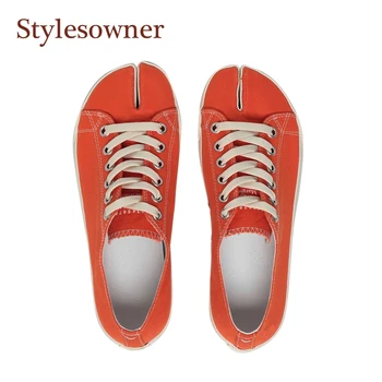 

Stylesowner Chic Students Canvas Shoes Orange Lace Up Split Toe Casual Shoe Lazy Flat Shoes for Woman 2019 New
