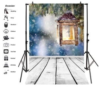 

Laeacco Christmas Lamp Light Bokeh Snow Wooden Floor Photography Backgrounds Customized Photographic Backdrops For Photo Studio