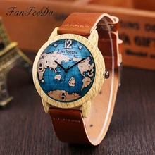 FanTeeDa Brand 2017 New Leather Strap Watches Fashion Luxury Wood Dress Quartz Wristwatches Ladies Bracelet Earth Casual Clock