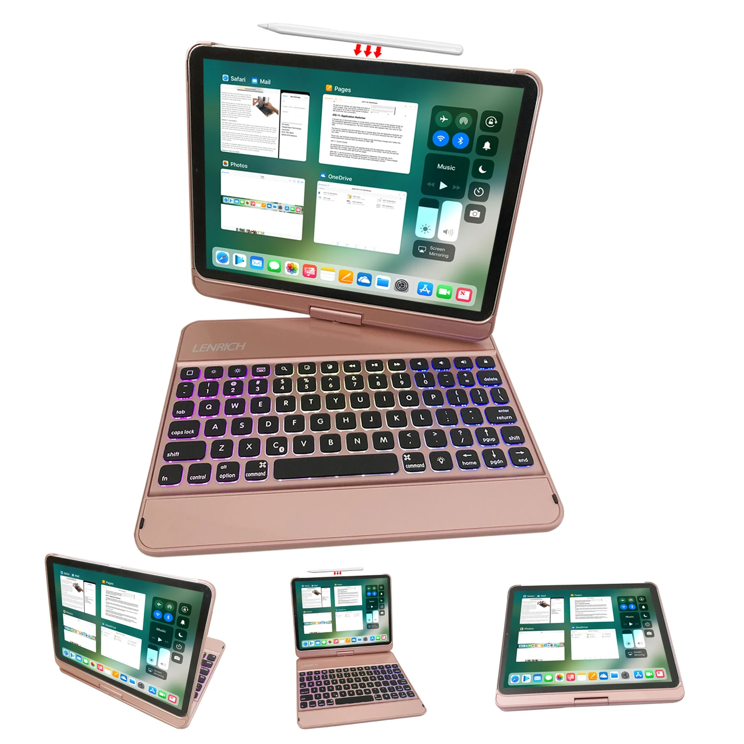 Для Apple iPad Pro 11 дюймов чехол-клавиатура с тонкой умной пластиковой подсветкой вращение на 360, 180 откидной Чехол для iPad Pro 11 - Цвет: rose gold
