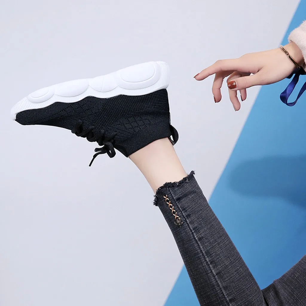 Женская спортивная обувь для бега, модные кроссовки из эластичной ткани на плоской подошве с круглым носком, Повседневные Дышащие зимние кроссовки