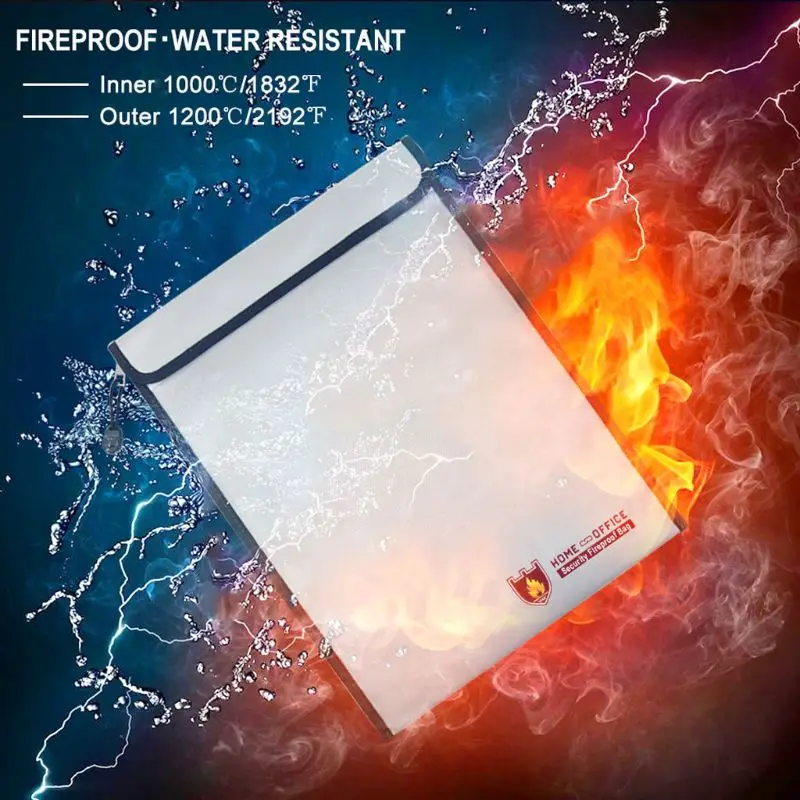 

28x38cm Fireproof Water Resistant Money Cash Envelope Safe Document Bag File Pouch For Passport Photo Valuables Safe