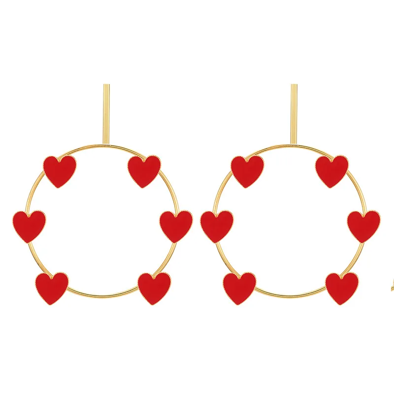 

2019 New Design Fashion Exaggerated Enamel Love Heart Charm Big Loop Dangle Earrings for Woman Girl Personality Party Jewelry