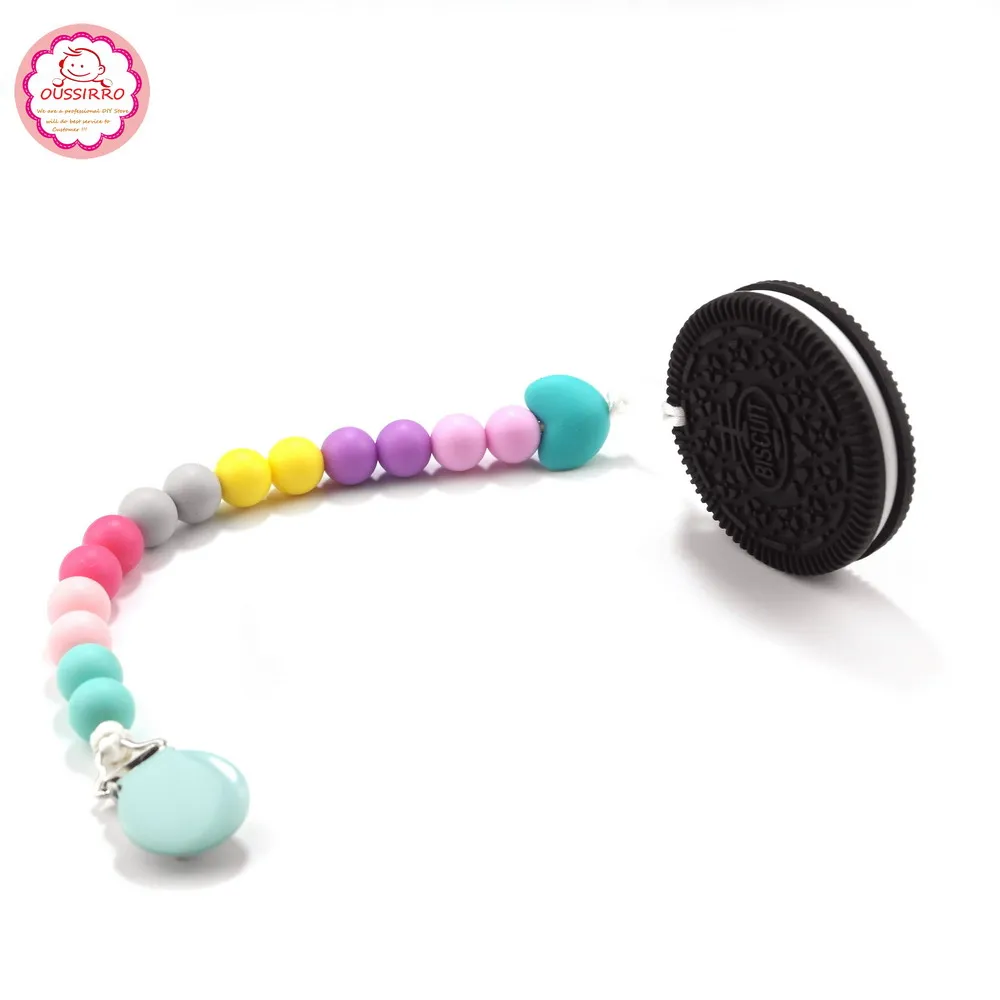 

Baby Silicone Teether Pacifier Clip Chain Holder BPA Free Silicone Teether Shower Gift Cookie Teether Baby Teether Beads Toys