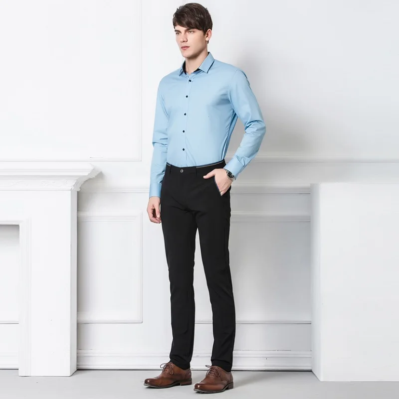 Günstig 2019 frühling Nicht Eisen Kleid Männer Klassische Hosen Mode Business Chino Hose Männlichen Stretch Slim Fit Elastische Lange Casual schwarz Hosen