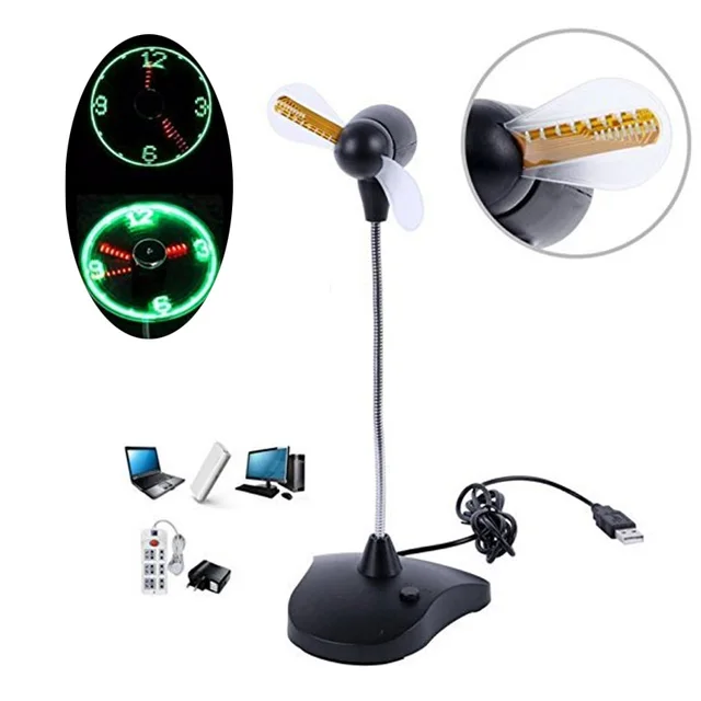 Portable Fan Flexible USB LED Clock Fan Cooler with Stand Time Display