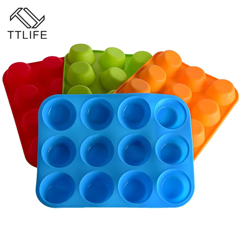 

TTLIFE 12 Holes Silicone Mold Muffin Fondant Cake Cupcake Dessert Cookies Baking Mould Pastry Chocolate Bakeware Decorating Tool