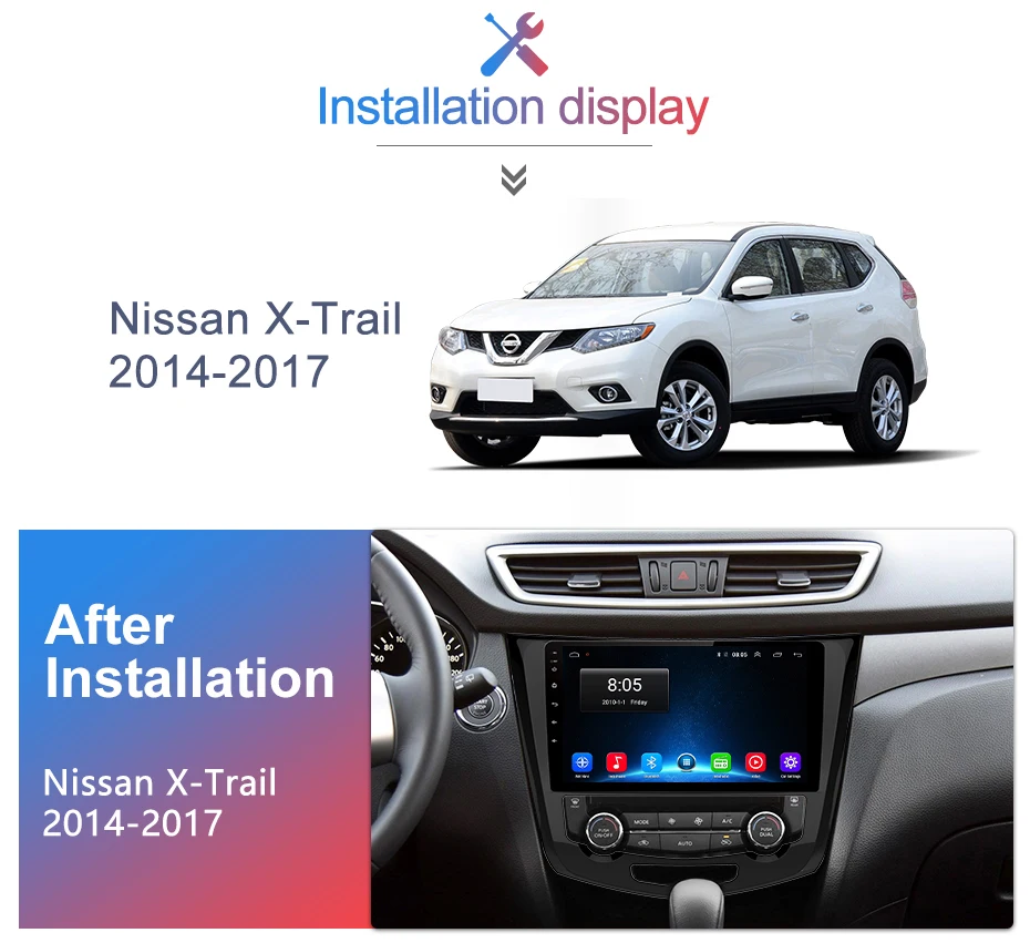 Top AWESAFE 2 din Android 8.1 Car Radio Multimedia video player gps navigation For Nissan X-Trail X Trail Qashqai 2014-2016 gps head 1