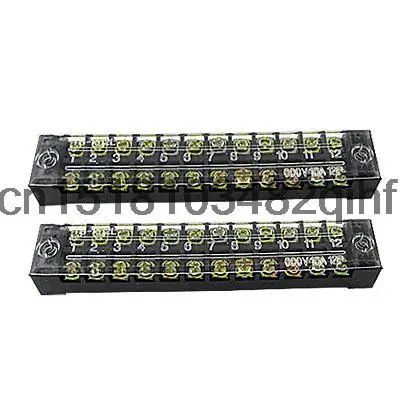 

2 Pcs 12 Position Covered Barrier Screw Terminal Block 600V 15A