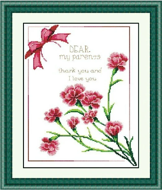 

FREE Shipping Top Quality counted cross stitch kit I love you parents carnation, mothers day gift
