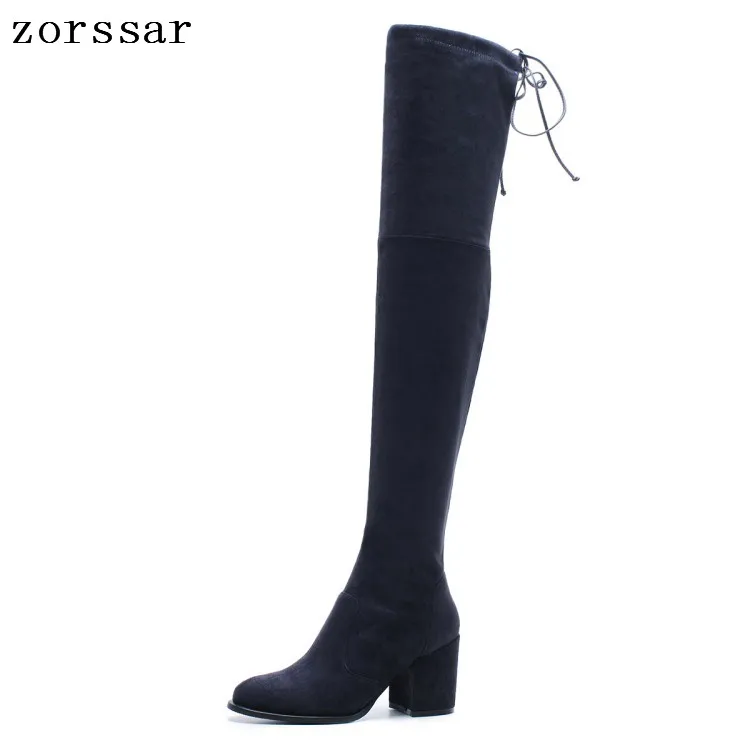 

{Zorssar} 2019 fashion suede boots Female over The Knee Stretch boots High heel women Thigh High boots Winter fur warm shoes