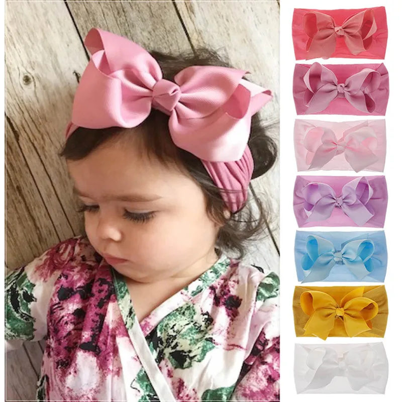 

17 color Baby hair big bow flower Headband Silver ribbon Hair Band Handmade DIY hair accessories for children newborn toddler