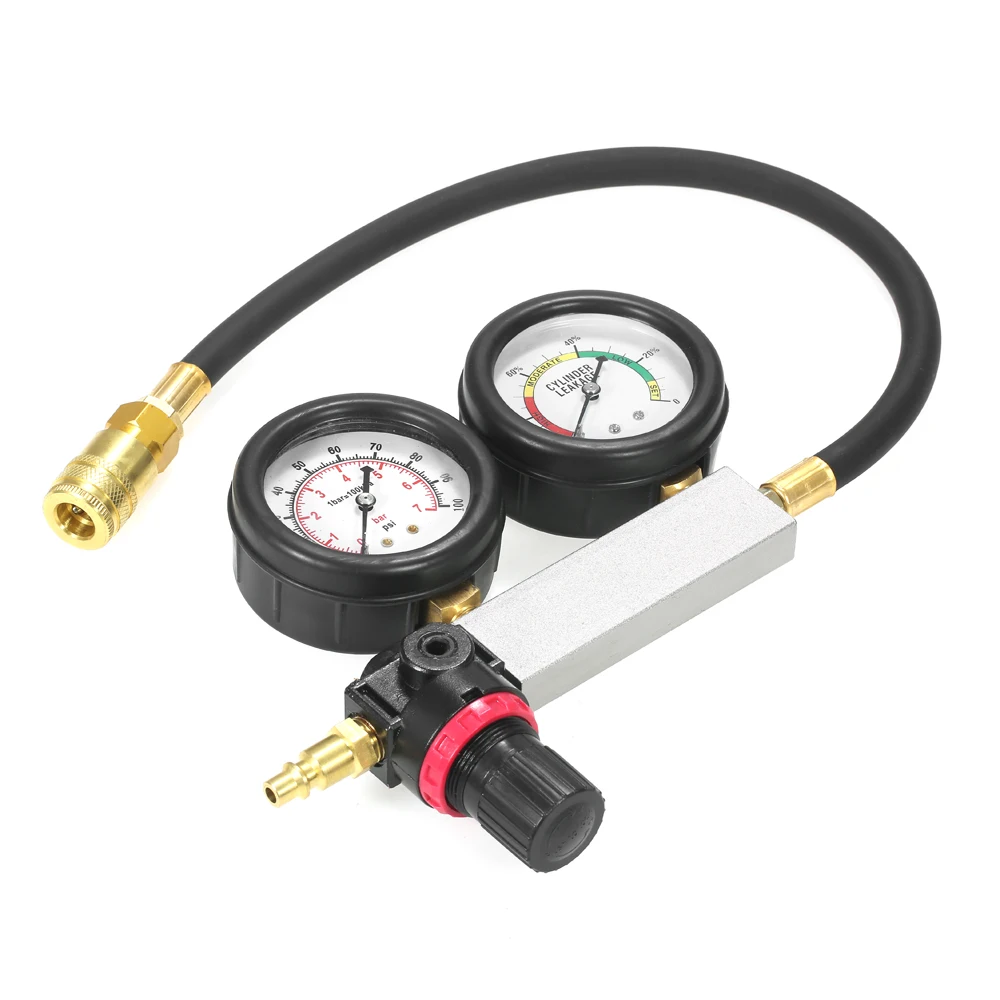 

Auto Cylinder Leak Tester Compression Leakage Detector Pressure gauge sensor Barometer Tool Kit Set Double Gauge System &Case