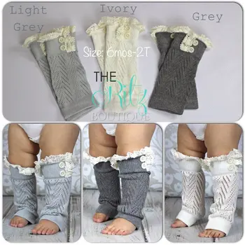 

Kids Babys Crochet Knit legwarmers Boot Cuffs solids color lace trims socks long Socks 0-5T