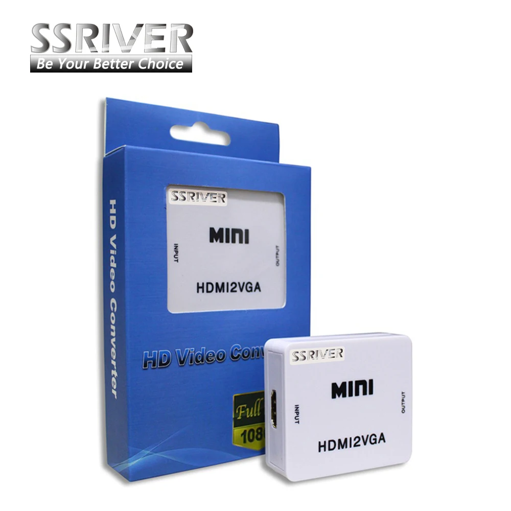 

SSRIVER Mini HDMI to VGA Converter With Audio HDMI2VGA 1080P Adapter Connector For PC Laptop to HDTV Projector