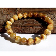 Натуральный Титан Золотая игла Рутиловый Кварц стрейч браслет круглые ювелирные бусины 9 мм