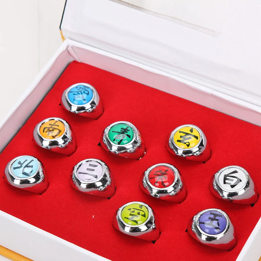 10 pcs Naruto Rings Cosplay NARUTO Akatsuki Member/'s Ring Pendant Set New NO box