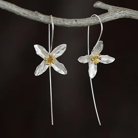 Новые модные серьги-гвоздики из чистого 925 пробы серебра в виде цветка с длинной кисточкой для женщин, женские элегантные серьги из стерлингового серебра