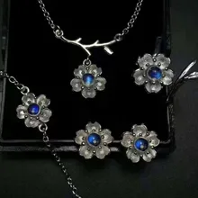 Верность естественно 4 мм лунный камень "Влюбленные из камня" S925 серебро цветы Fine Jewelry наборы для женщин натуральный голубой драгоценный камень