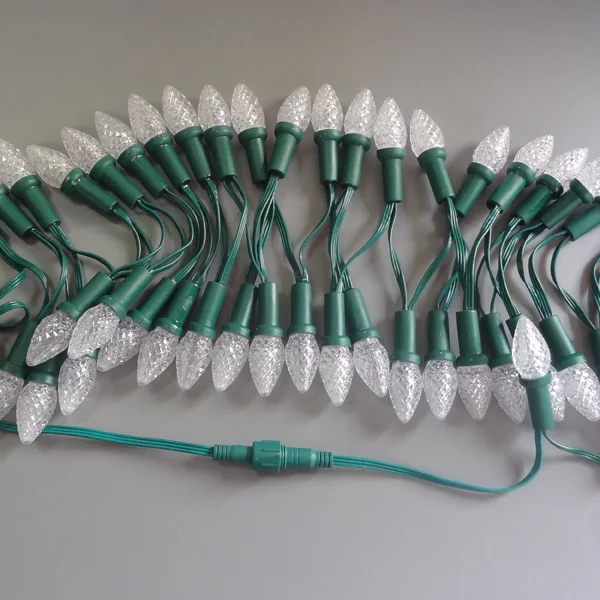 

C9 DC5V WS2811 50nodes addressable RGB LED Christmas pixel string light;6inches(15cm) wire spacing;all GREEN wire;IP68