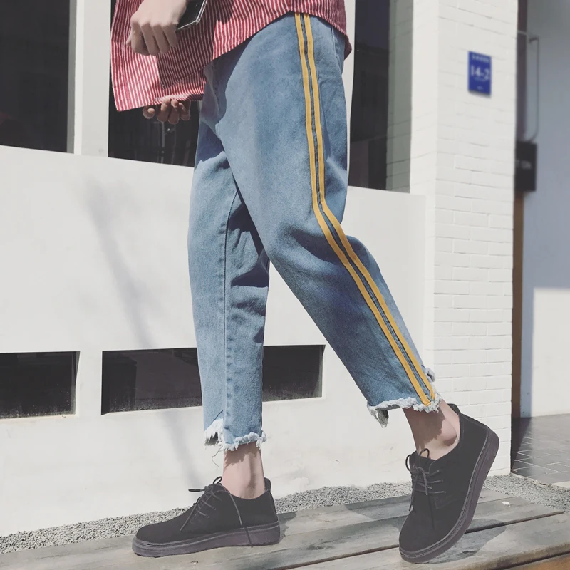 

new summer brand Male Bottom Leg Broken Trouser Ankle-Length men baggy Blue Jeans ankle zipper hombre Haren Pants Man big size