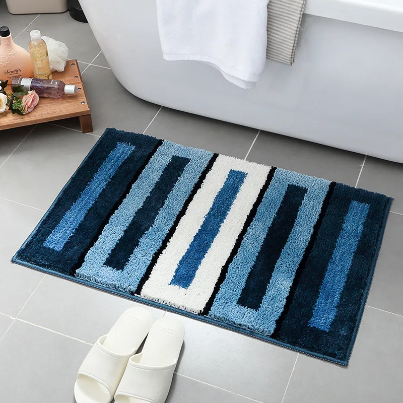 Blue Stripe style Bathroom Carpet Hall Bath Mat Polyester Bath Rug Mat