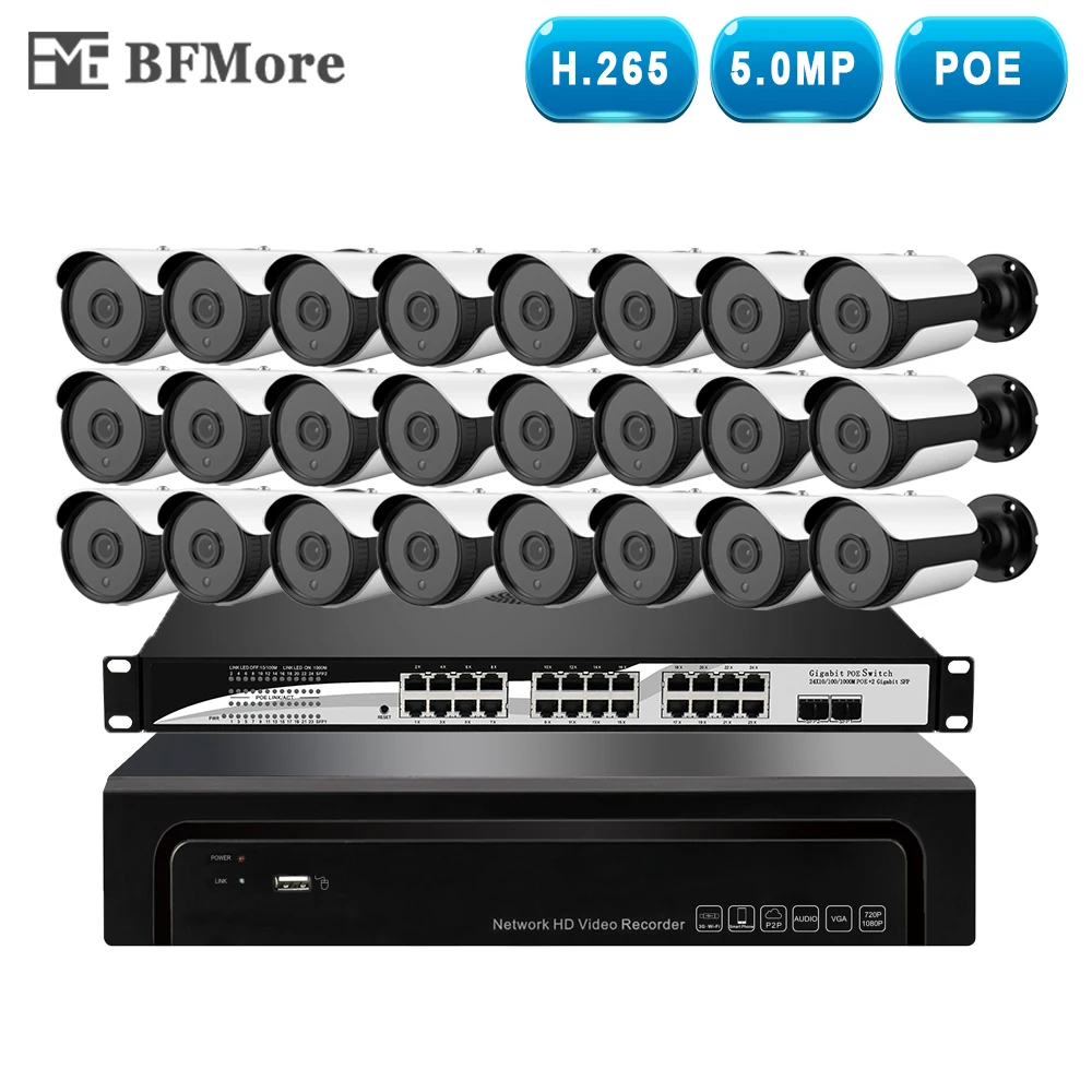 BFMore H.265 POE 24CH 5.0MP 4.0MP NVR Kit CCTV Системы комплект ip-камеры P2P IR уличная Водонепроницаемая видеонаблюдения набор для наблюдения