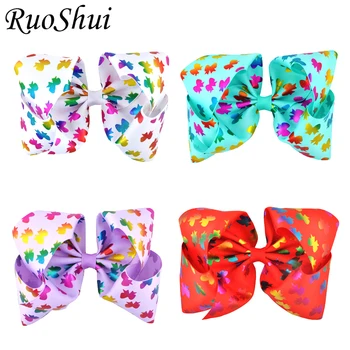 

4PCS/LOT 8" Girls Print Hot Stamping Butterfly Grosgrain Ribbon Hair Bow Alligator Clips Headwear Children Hair Accessories