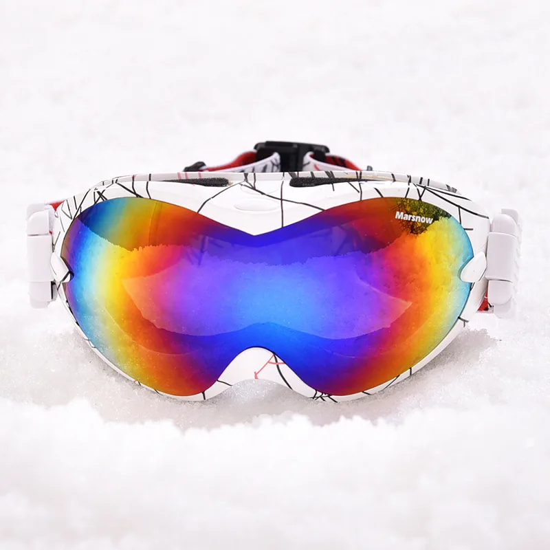 Лыжные очки, двухслойные, UV400, анти-туман, большая Лыжная маска, очки для катания на лыжах, для мужчин и женщин, профессиональные снежные очки - Цвет: White red
