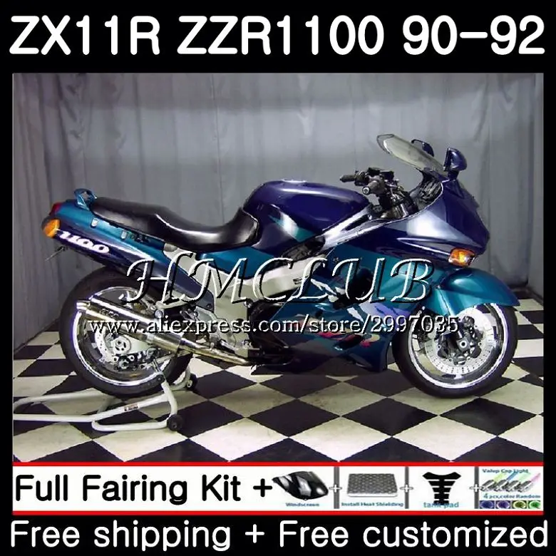 Корпус темно синий Лидер продаж для KAWASAKI NINJA ZX 11R ZZR1100 1990 1991 1992 50HC.7 ZZR 1100 ZX11 R 11 ZX11R 90 91