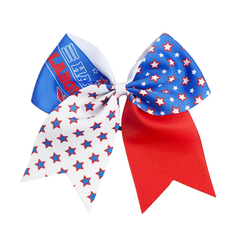 8'' Large 4th Of July Cheer Bows Handmade American  Flag Patriotic Elastic Bands Hair Bow Cheerleading  For Girls Hair Accessories (1)