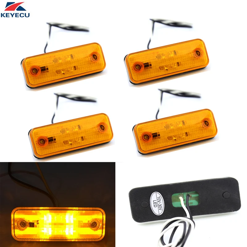 Keyecu 4 Pieces 10 30V 4Led Amber Side Marker Universal LED Clearance