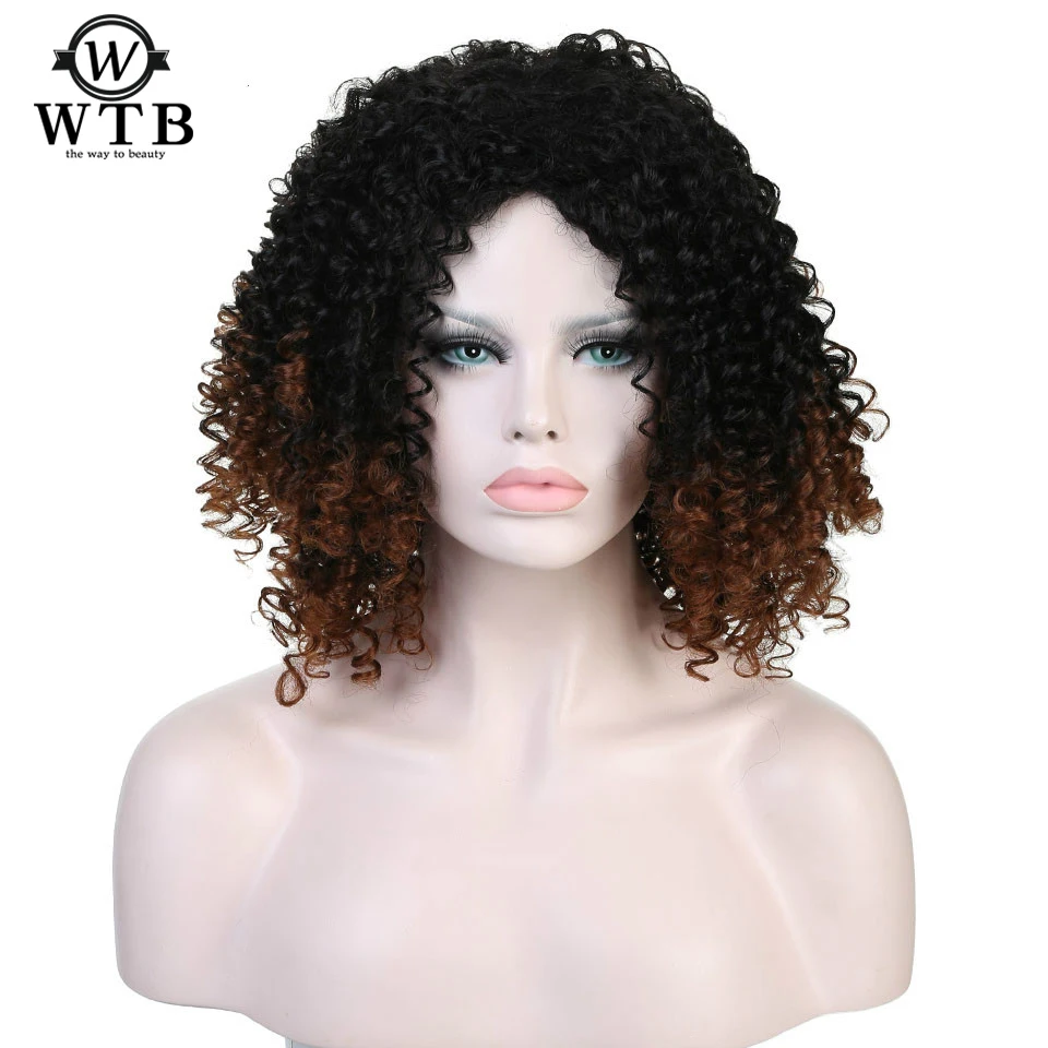 WTB кудрявые вьющиеся короткие волосы термостойкие для женщин Омбре афро женщин синтетический костюм косплей парик