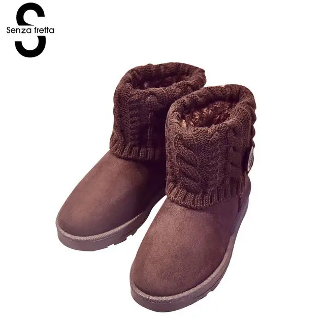 Senza Fretta Women Thickened Snow Boots Winter Warm Thick Bottom Snow Boots Fashion Outdoor Women Fur Platform Snow Boots 