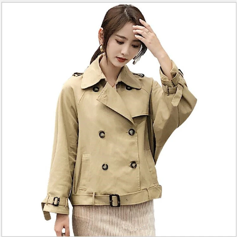 

2019 spring Autumn Casual Trench coat for women Double-breasted Short Windbreaker Female Plus size coat tops R121