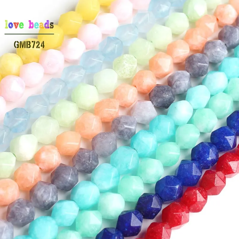 

7-8mm Faceted Blue Pink Red Jades Round Stone Beads for Jewelry Making DIY Bracelet 15inches Strand
