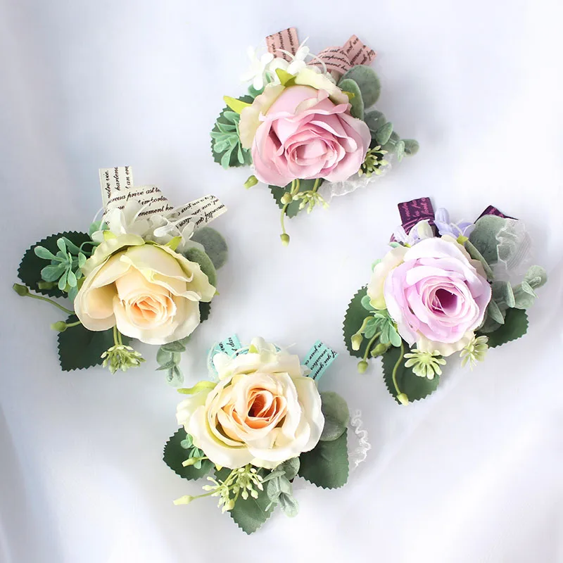 wedding wrist corsages boutonnieres bridal groom marriage pink red roses flower (9)