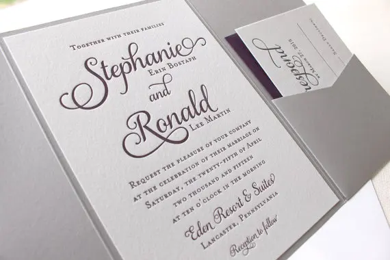

Customized Pocketfold Letterpress Calligraphy Wedding Invitation Cards