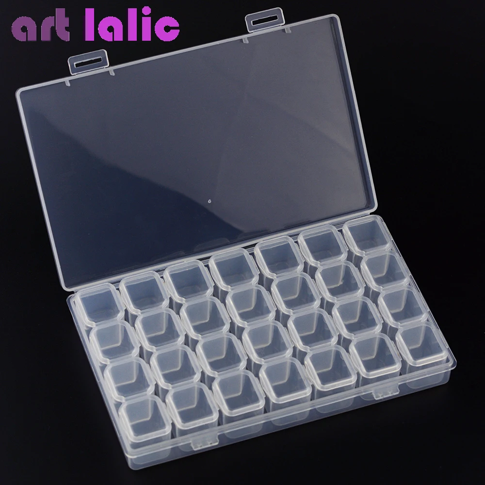  28 Grids Separate Slots Empty Storage Box Grids Clear Nail Art Rhinestones Tools Jewelry Beads Disp