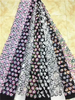 

African 3d Lace Fabric High Quality Nigerian Lace Fabrics beads Africain Guipure Embroidery French Tulle Lace Fabric gold wine