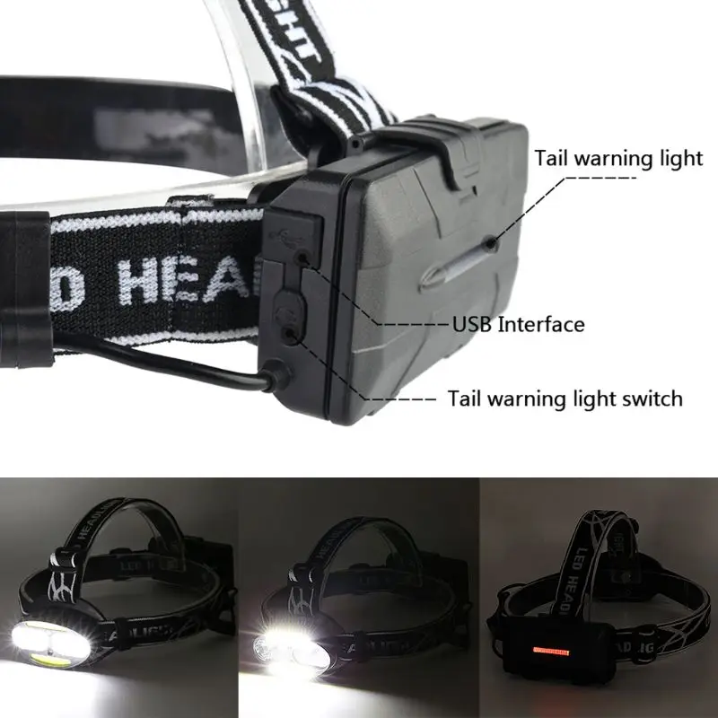 

Waterproof LED Headlamp Glare Flashlight USB Charging 4xT6 + 2xCOB + 2xRed LED -hol