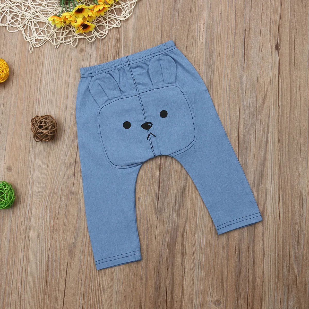 Симпатичные для малышей для маленьких мальчиков девушка медведь джинсовые штаны брюки спортивные Штаны джинсы клеш для маленьких мальчиков Одежда для девочек