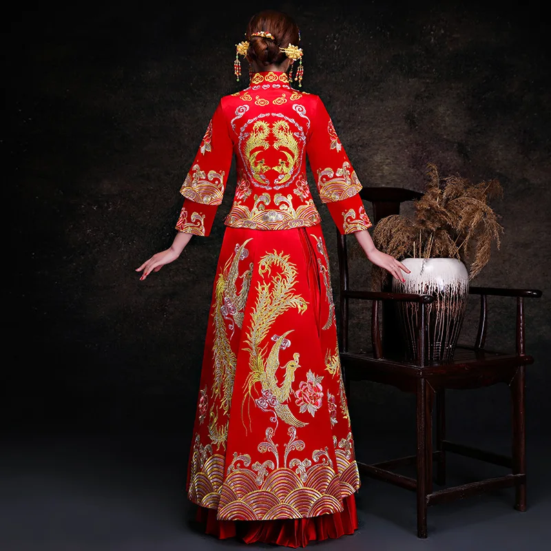 Phoenix Bordados Modern Cheongsam Longo Qipao Vestidos de Estilo Oriental