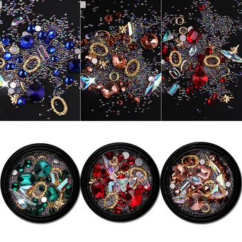 

1 Box 3D Nail Charm Beads Studs for 3D Nail Art Decoration Mixed 1mm-5mm size Rhinestone Need Glue Nail Art Decoration,6 Colors