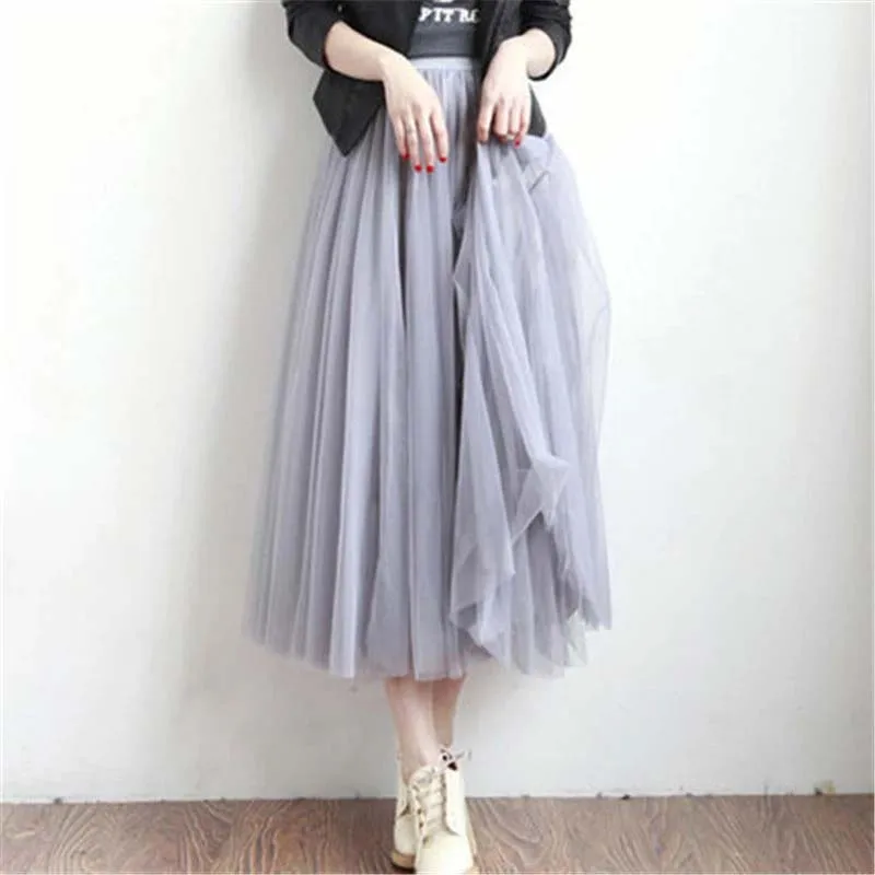 2018_Vintage_black_white_midi_Maxi_Long_Skirts_Woman_solid_Summer_plus_size_mesh_elastic_girl_Tulle_tutu_Skirt_Women_Clothing_2